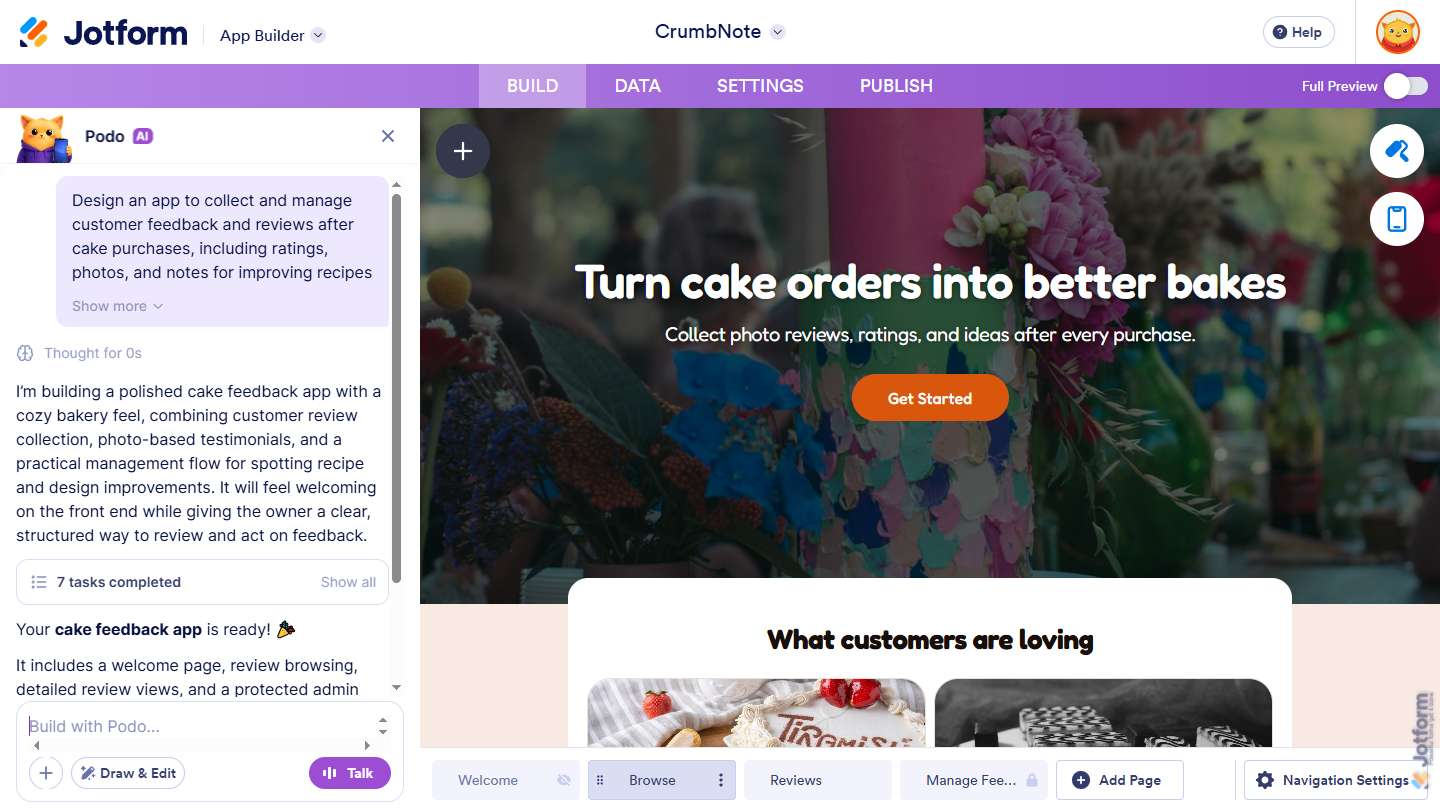 Newly created AI-generated app in Jotform App Builder
