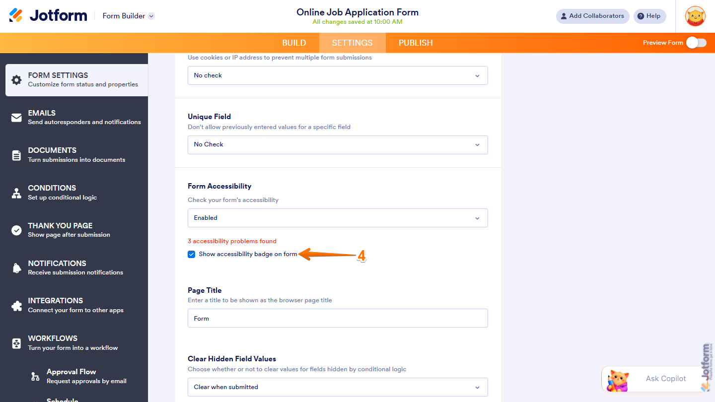 Show Accessibility badge on form checkbox