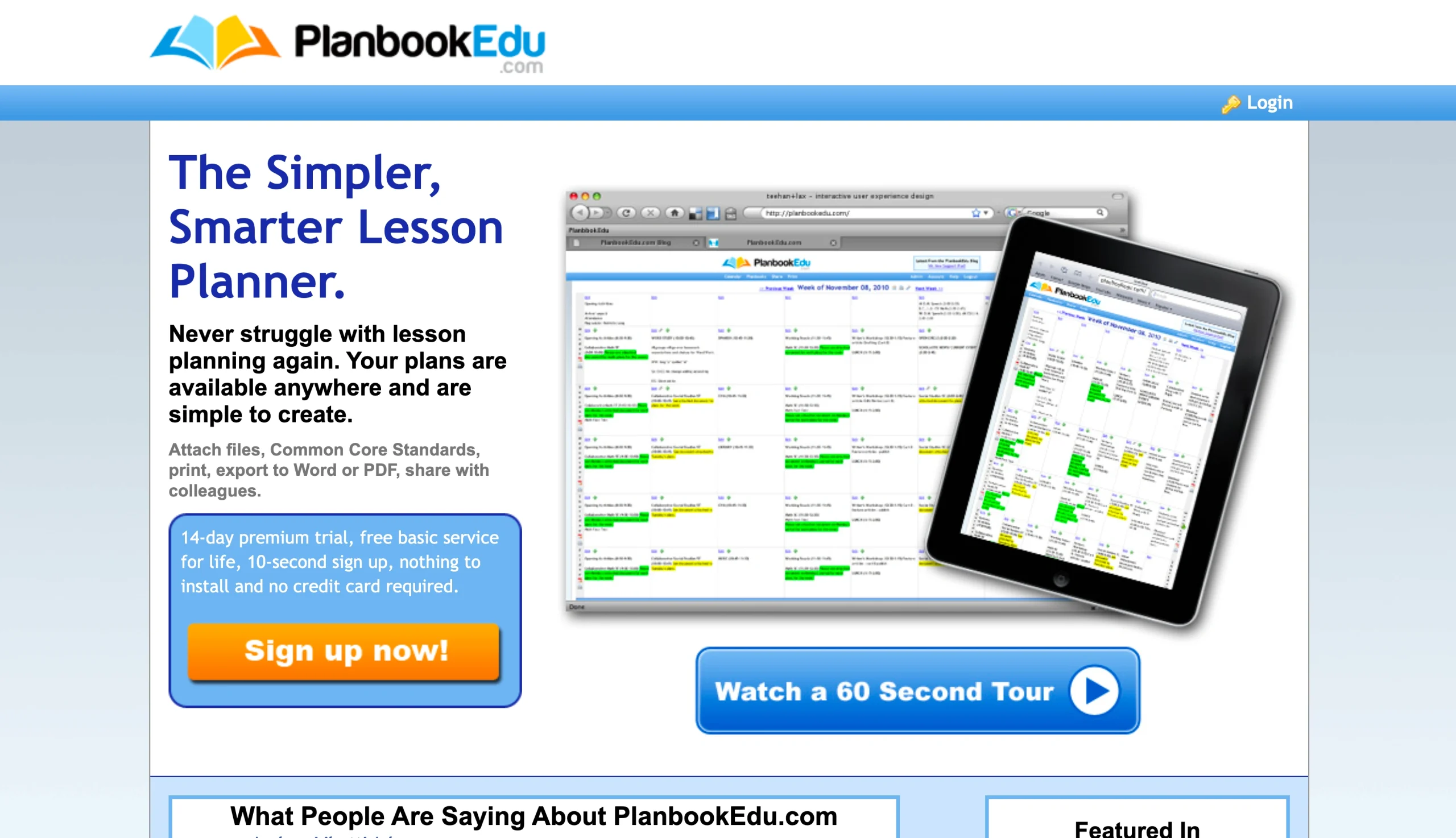 Planbook Edu açılış sayfasının ekran görüntüsü