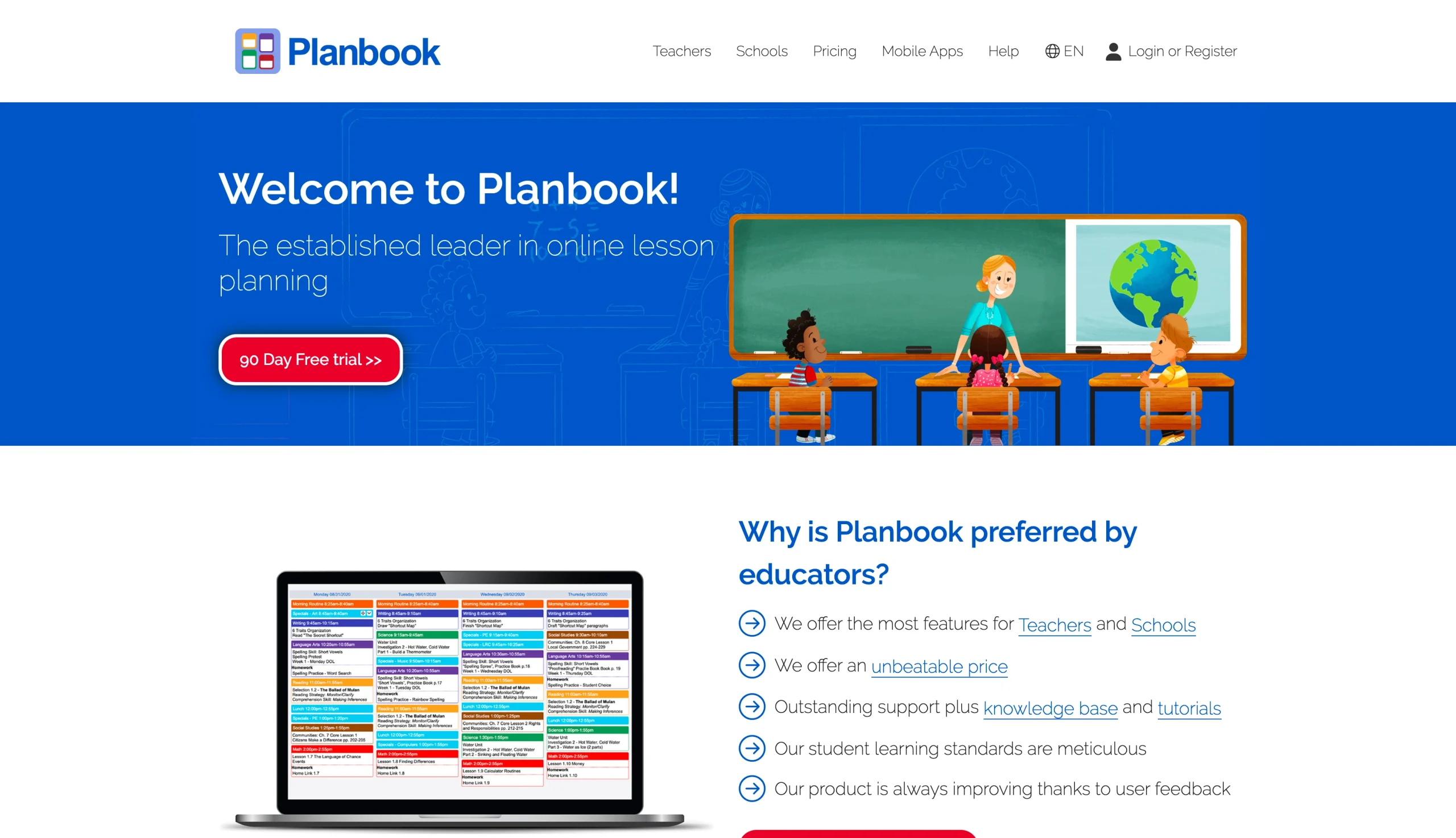 Planbook açılış sayfasının ekran görüntüsü