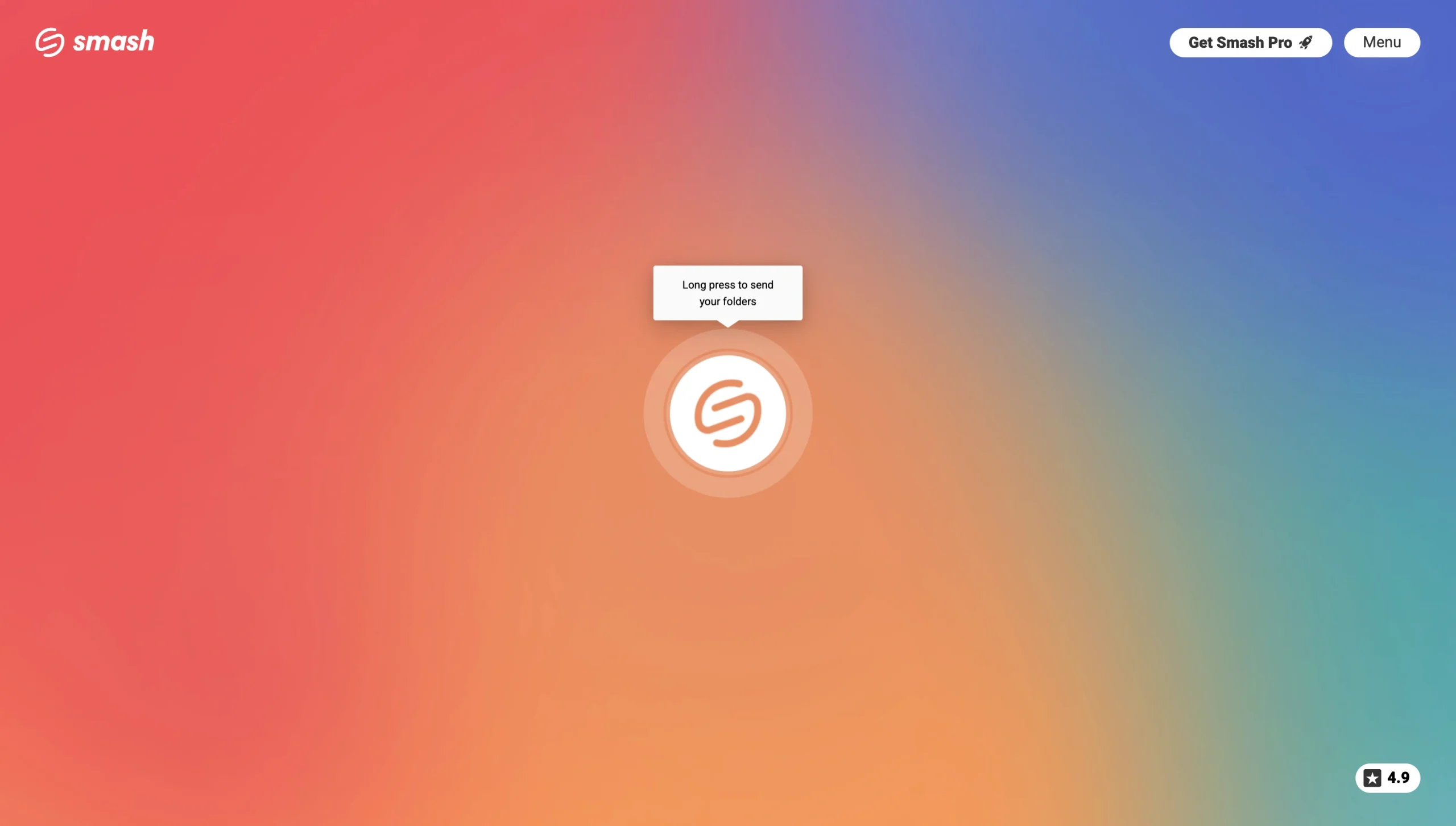 Smash file transfer page with gradient background and upload button