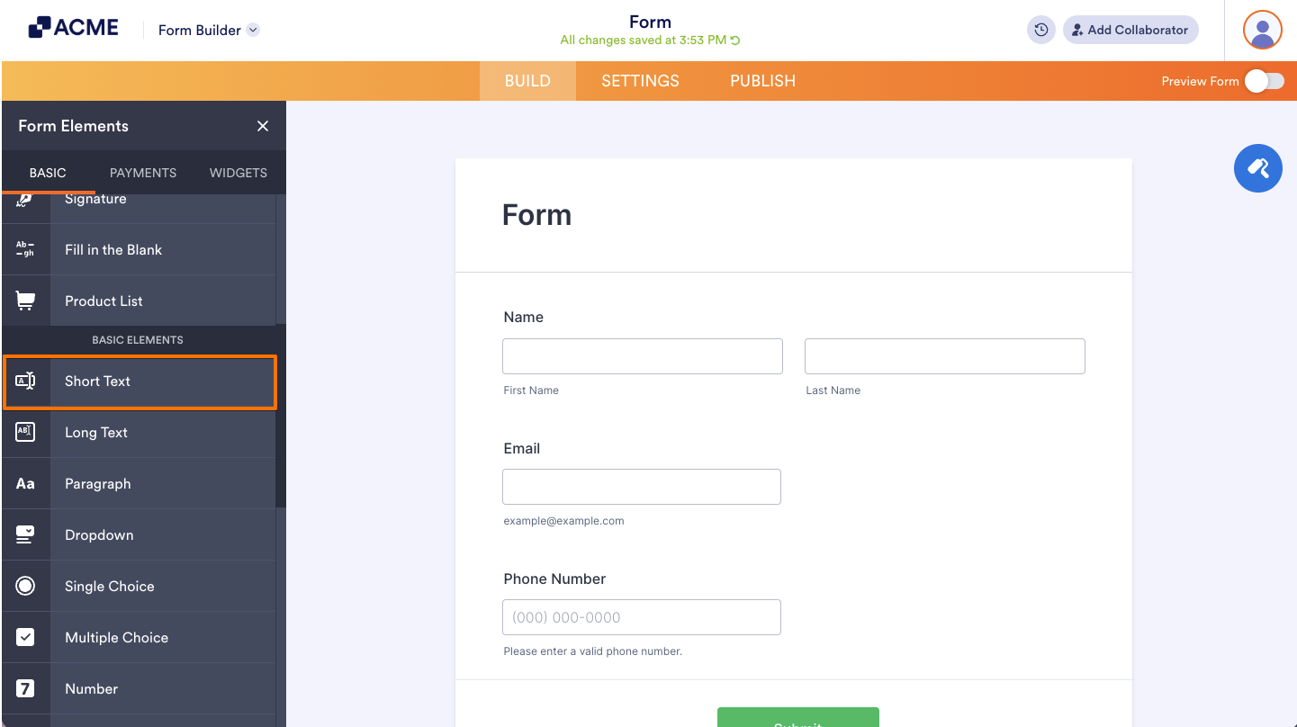 How to Add and Set Up the Short Text Element on Your Form Image-2