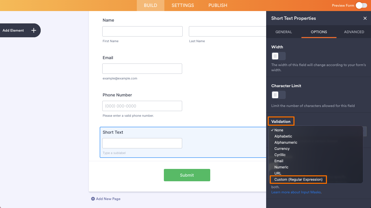 How to Set Up Regular Expression (Regex) Validation for the Short Text Element Image-5