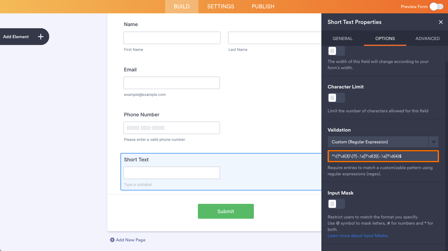 How to Set Up Regular Expression (Regex) Validation for the Short Text Element Image-6