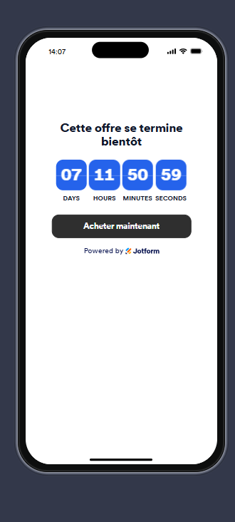 Capture d'écran d'un écran de téléphone portable avec le widget Compte à rebours tel qu'il s'affiche pour les utilisateurs