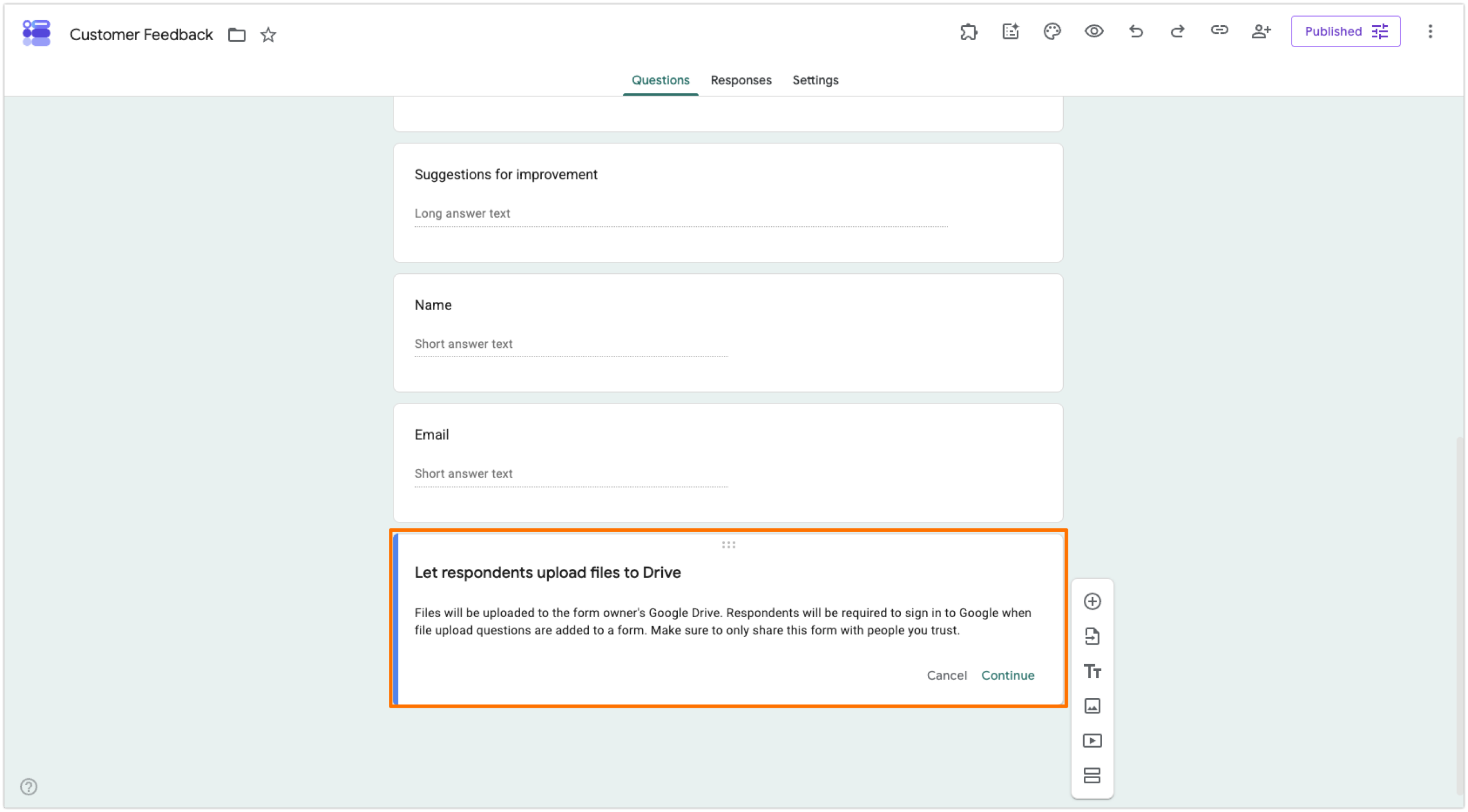 Google Forms Customer Feedback Form File Upload Field Google Drive Permission Box
