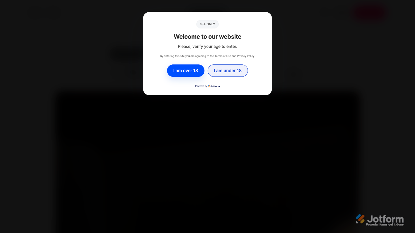 Age Verification widget embedded on a sample website displaying a pop-up asking visitors to verify their age before accessing content