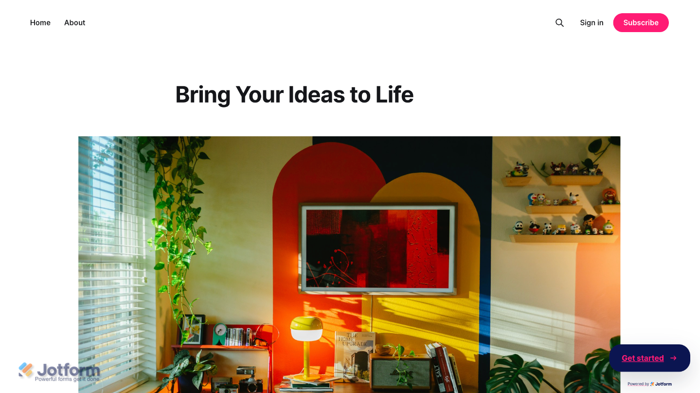 Sample website showing the Button widget with a styled button linking visitors to a webpage or action