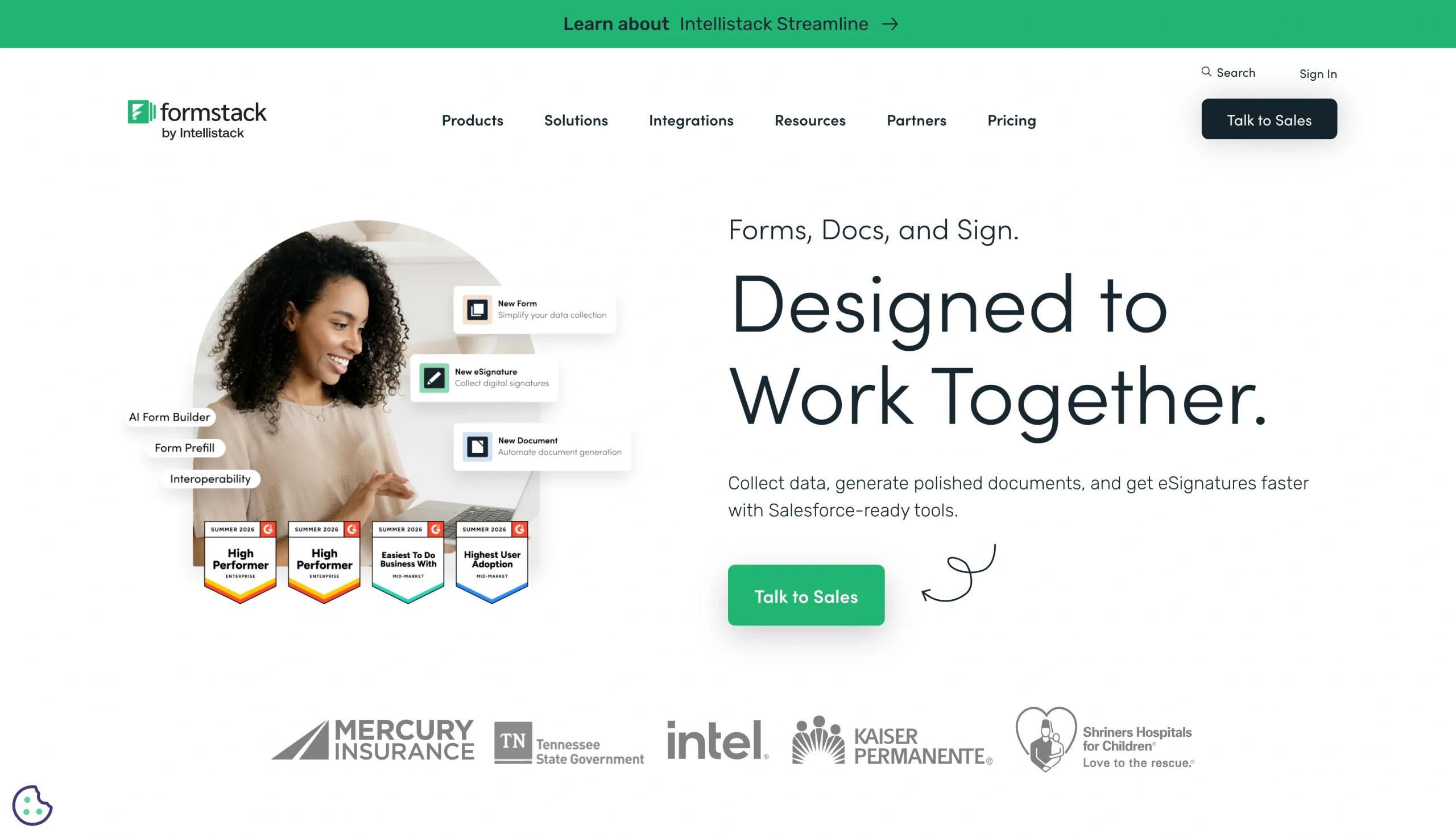 Formstack website with the words: "Designed to Work Together"