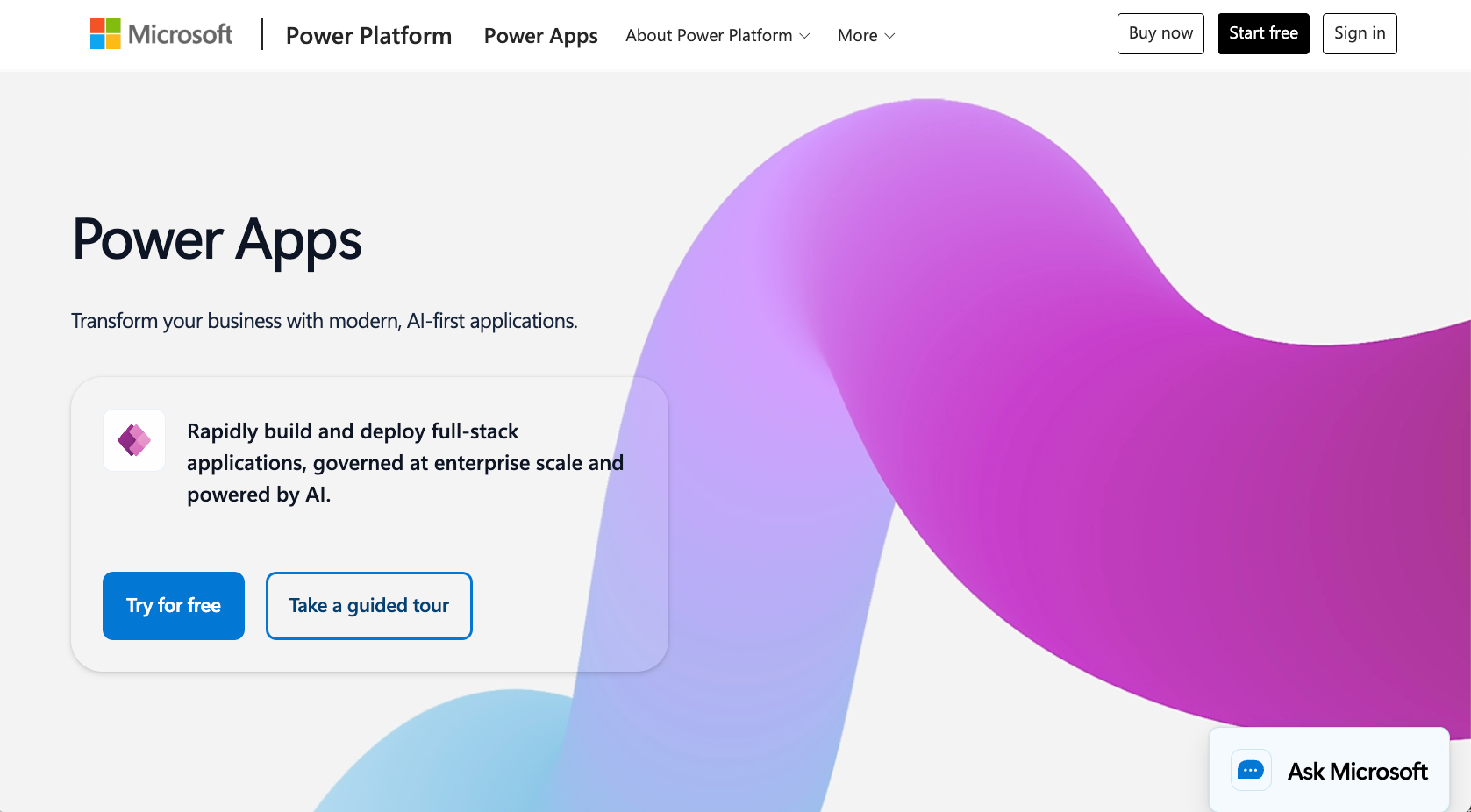 Microsoft Power Apps Landing Page