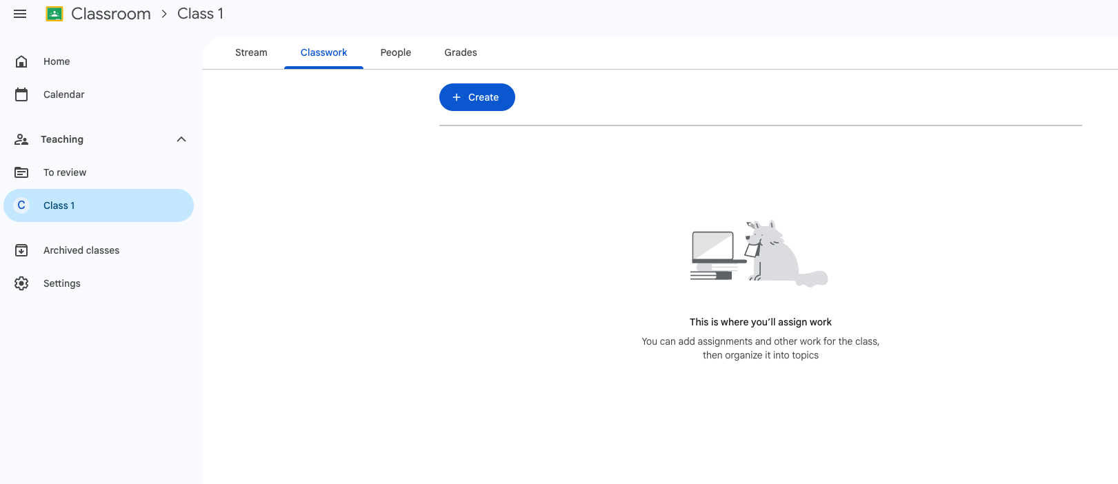 Google Classroom Class Menus Classwork Page