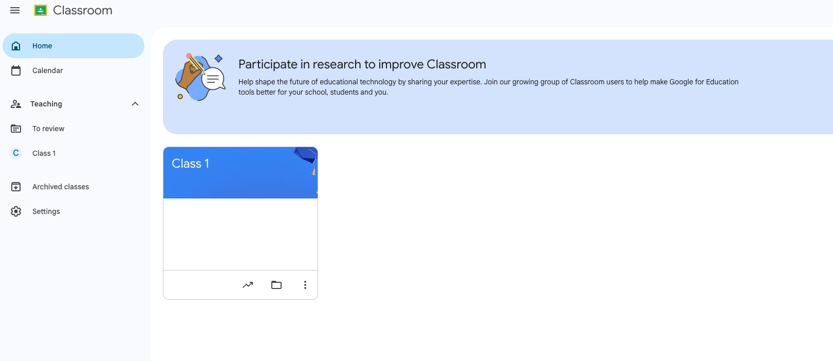 Google Classroom Home Menu