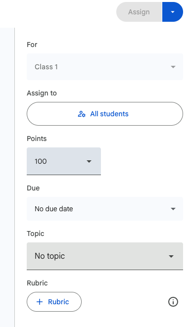 Google Classroom Assignment Settings Menu