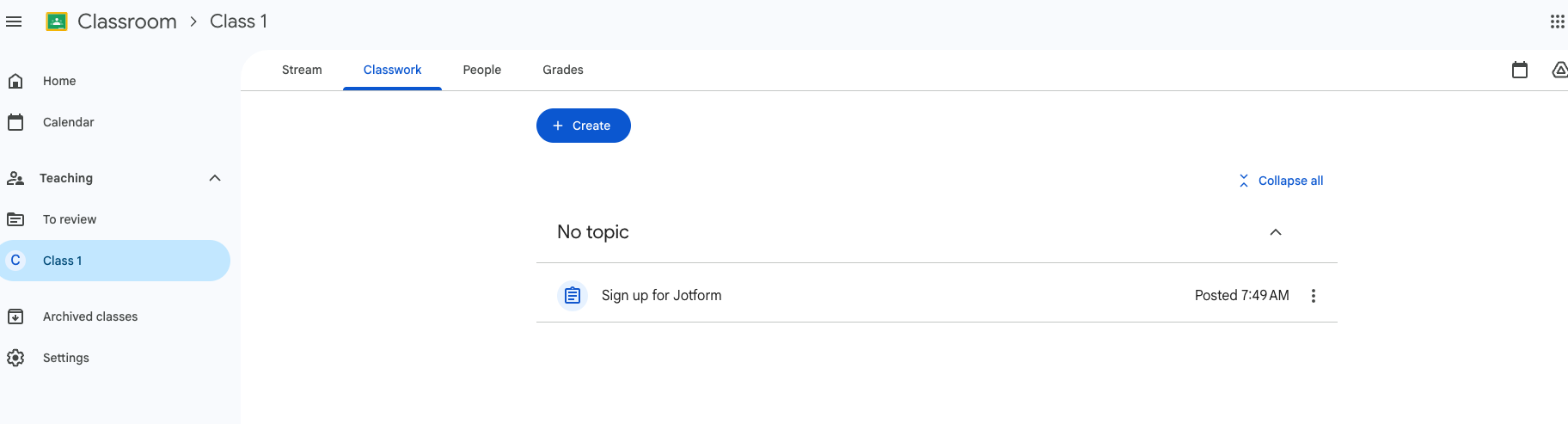 Google Classroom Assigned Classwork