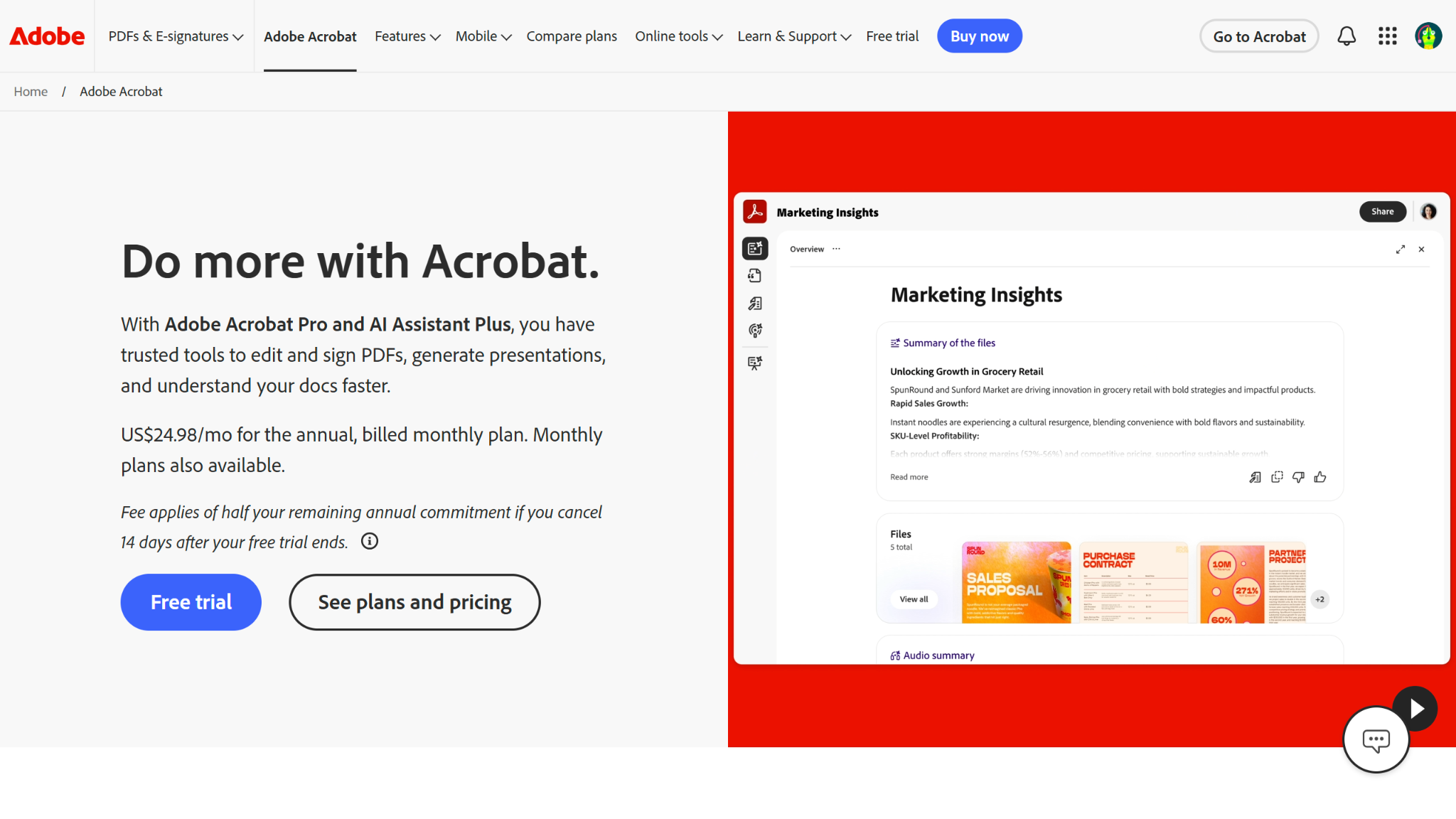 Screenshot of Adobe Acrobat homepage