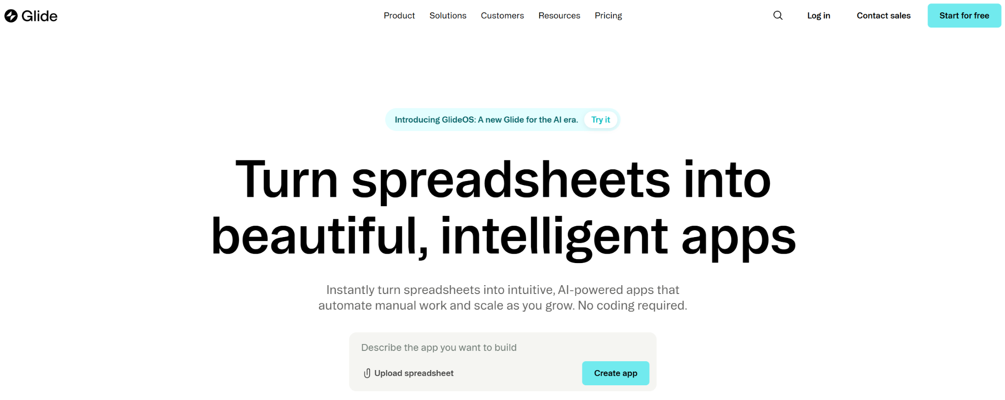 Screenshot from the website of one of the best no-code app builders, Glide