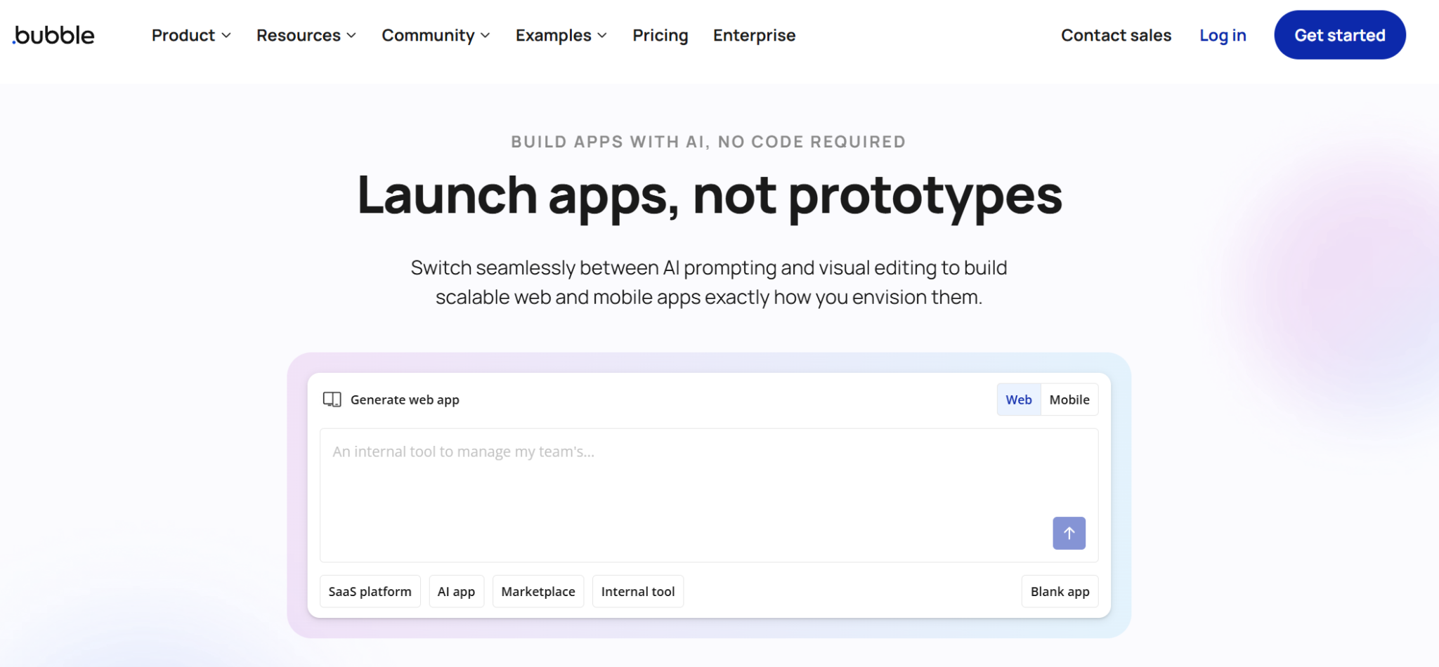 Screenshot from the website of one of the best no-code app builders, Bubble