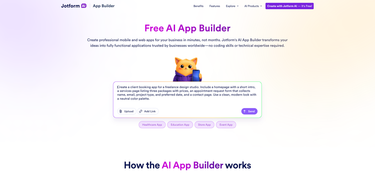 Jotform AI App Builder Landing Page