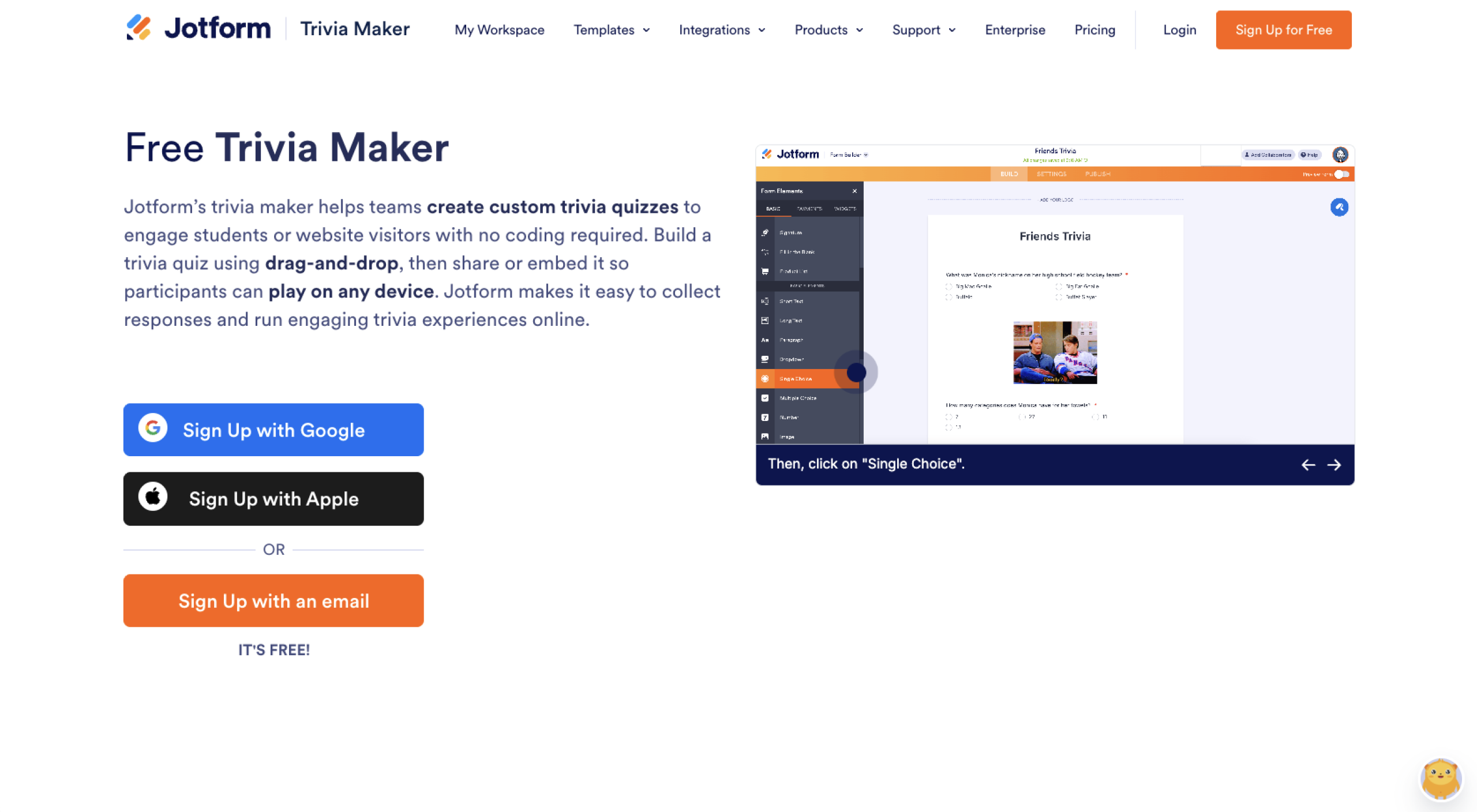 Jotform Trivia Maker Landing Page