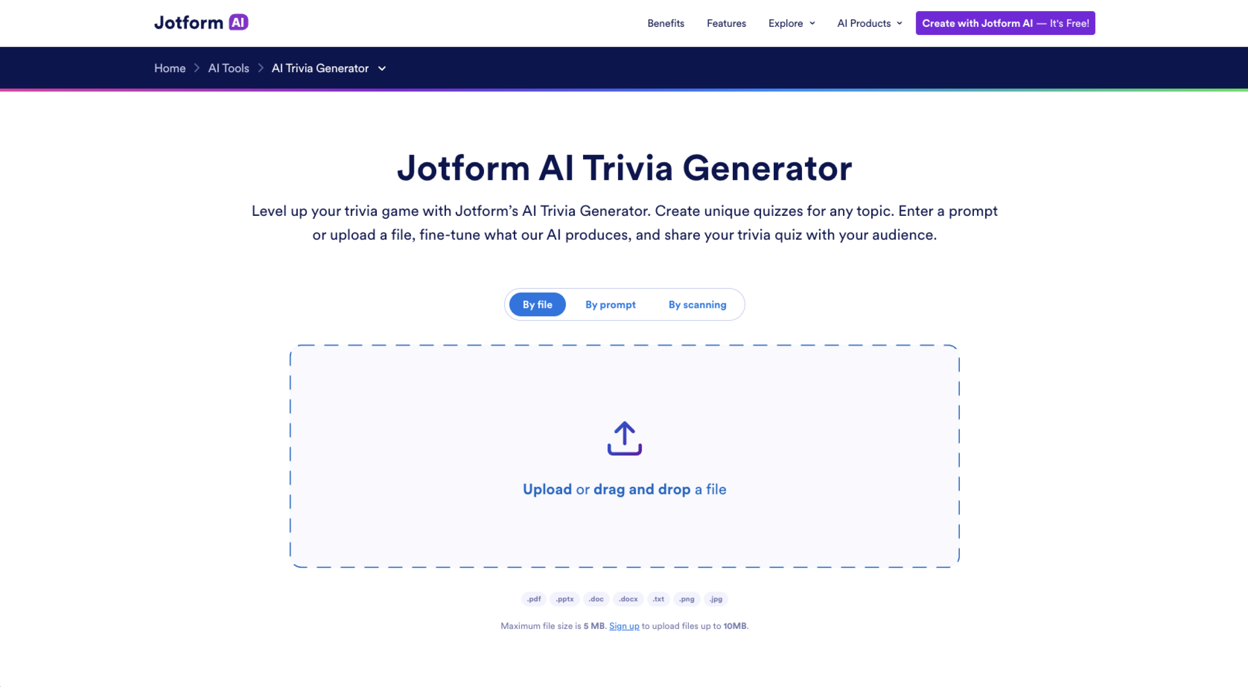 Jotform AI Trivia Maker Landing Page