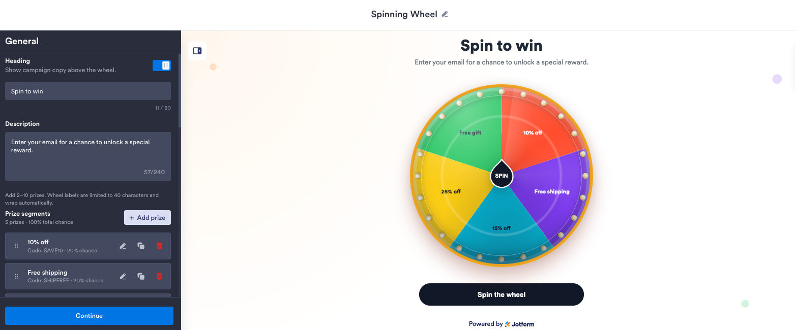 Visualizando o widget de Roda Giratória