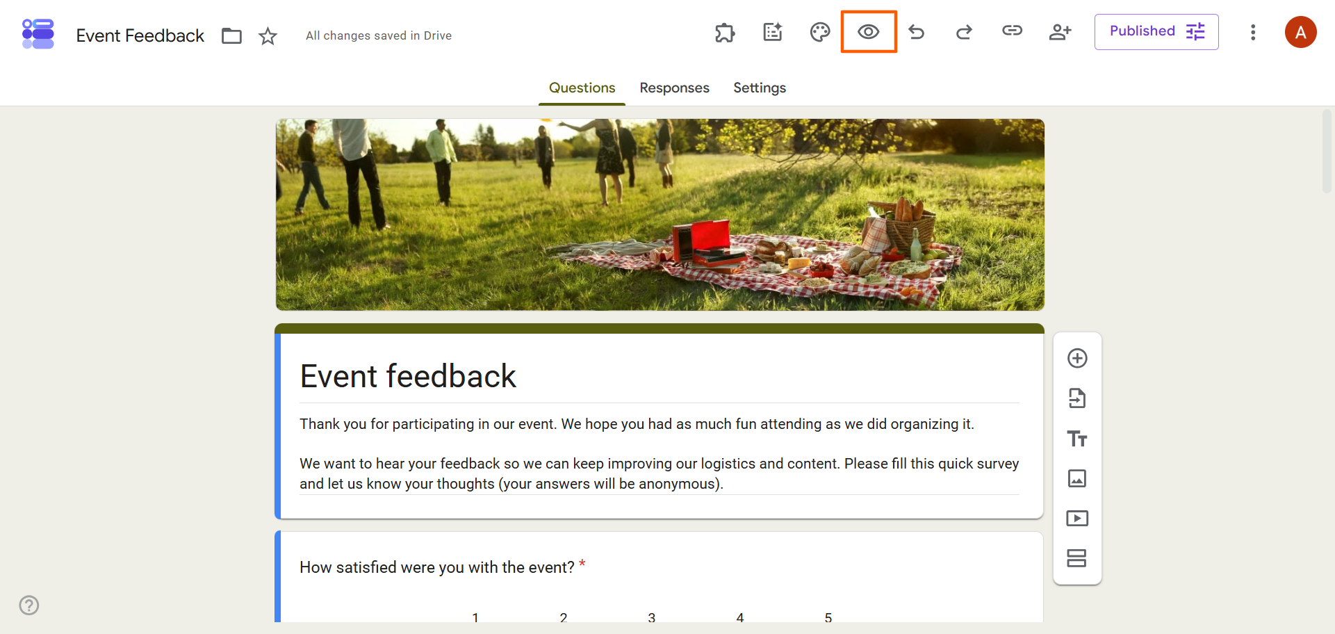 Google Forms Event Feedback Form Preview Button