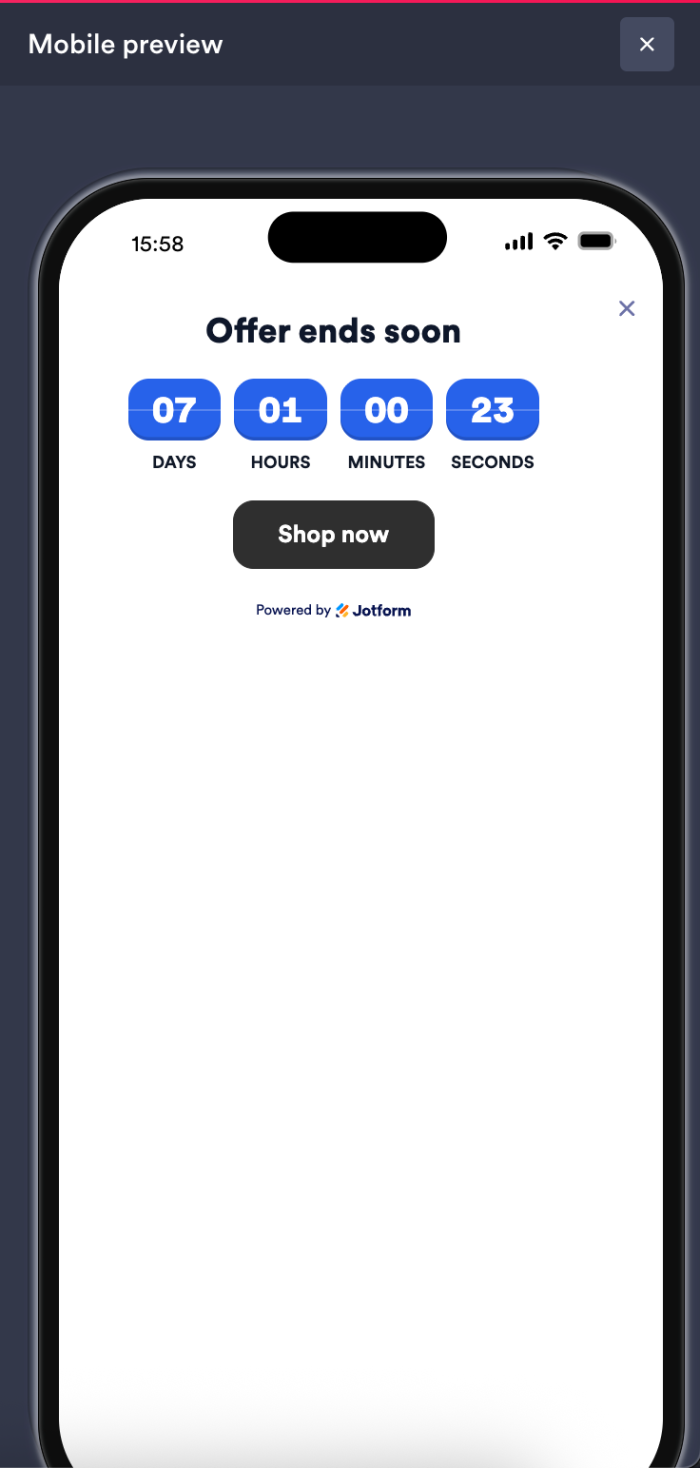 Visualizando el widget de temporizador dentro de la vista previa móvil