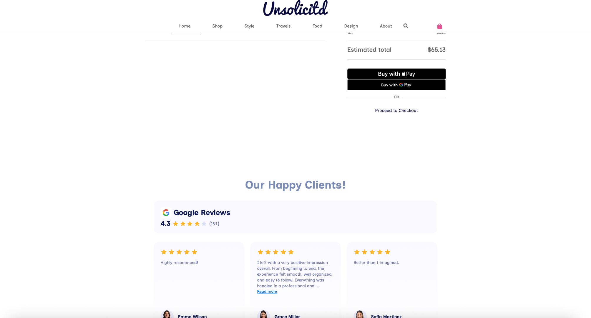 Viewing a WordPress site with the Google Reviews widget added