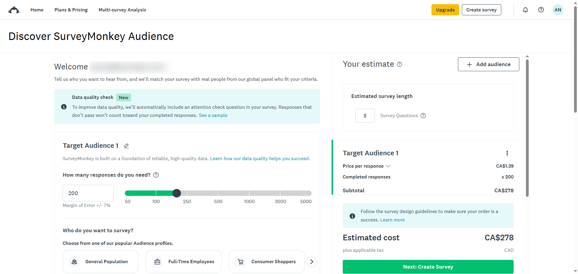 SurveyMonkey Discover SurveyMonkey Audience page