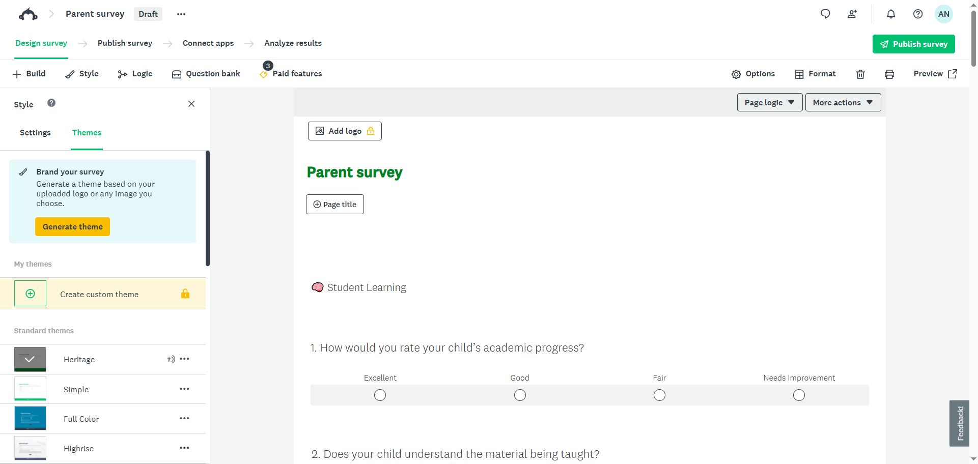 SurveyMonkey Survey created via pasted questions