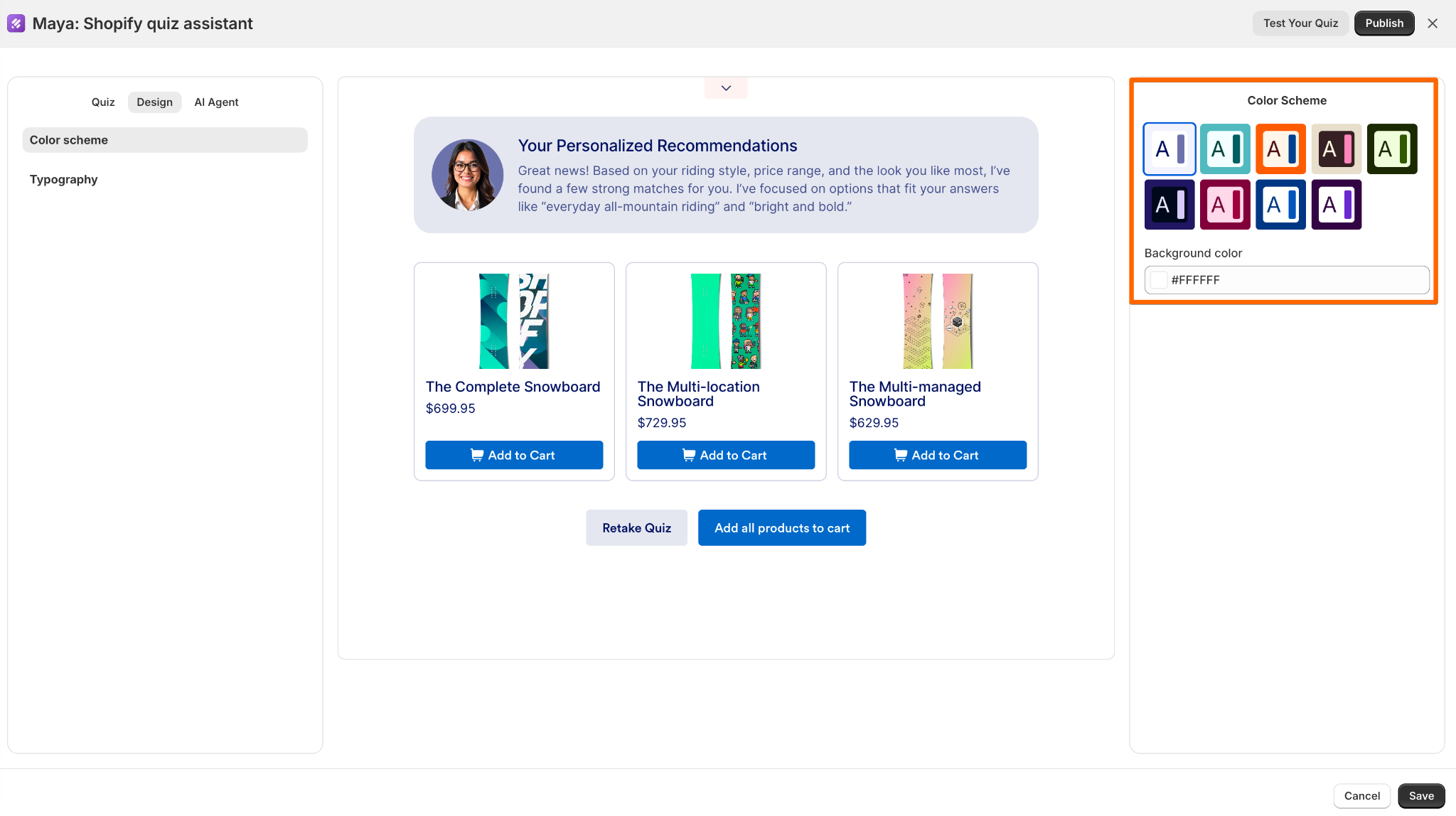 Jotform - Product Quiz Builder Color Scheme Selection