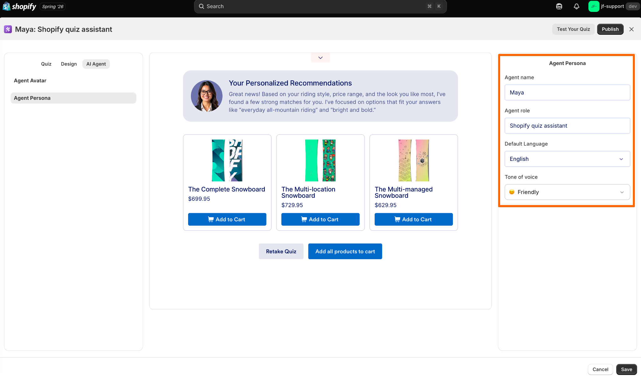 Jotform - Product Quiz Builder Agent Persona Customization