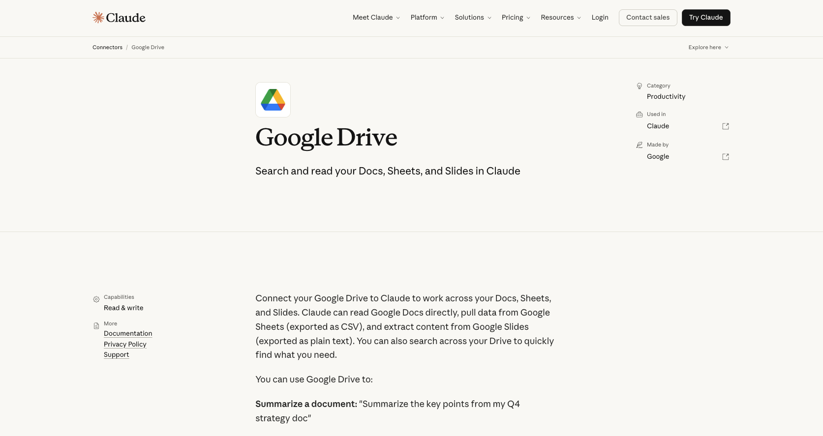 Google Drive listing in Claude