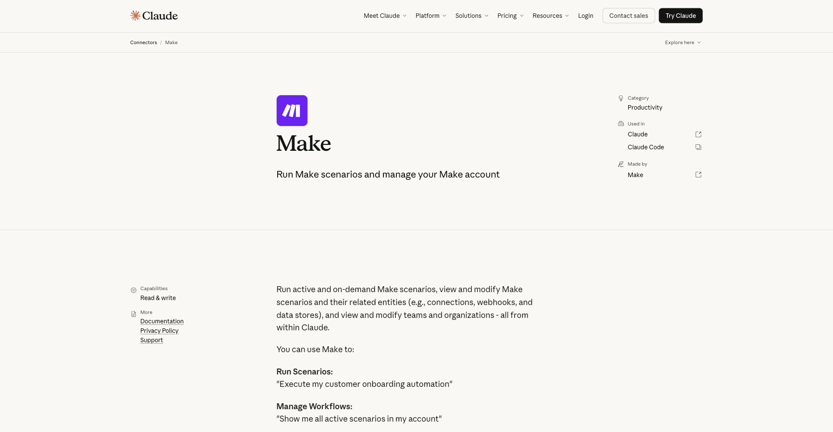 Make listing in Claude connectors