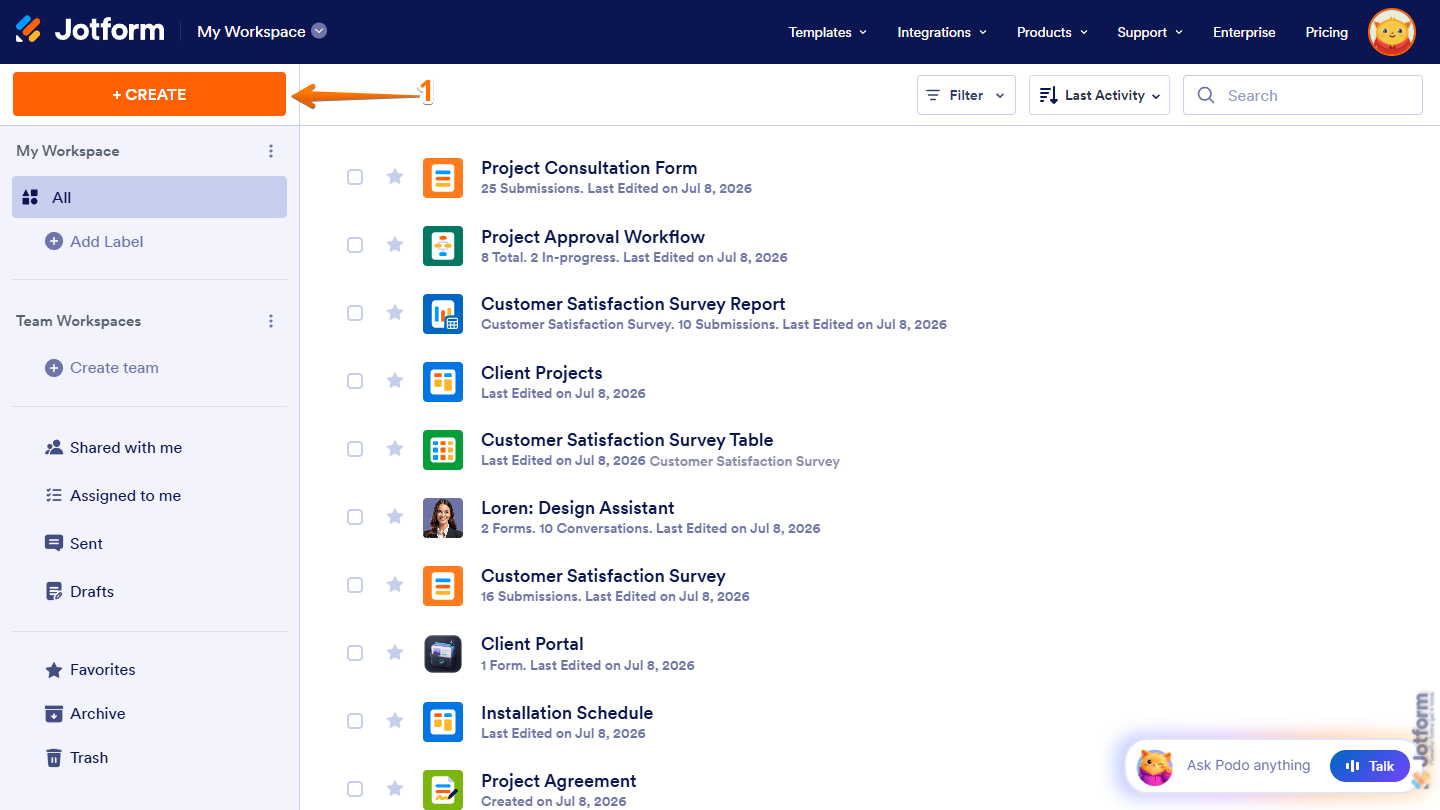 Create Button on Jotform Workspace page