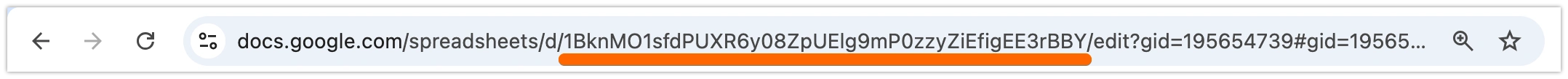 Google Sheets URL with the spreadsheet ID highlighted in the address bar