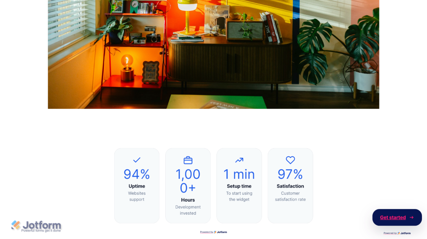 Sample website showing the Number Counter widget with styled counters, icons, and animated number displays