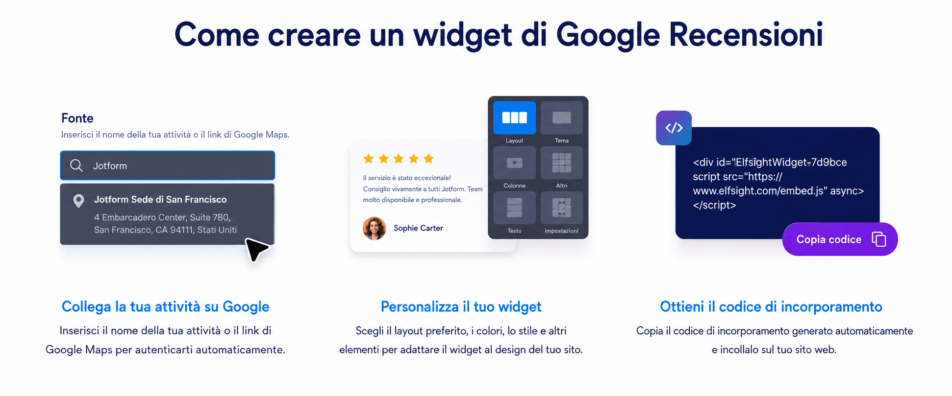 Mostra sul tuo sito recensioni da Google, Yelp, Airbnb e altro con i widget Recensioni di Jotform Image-1