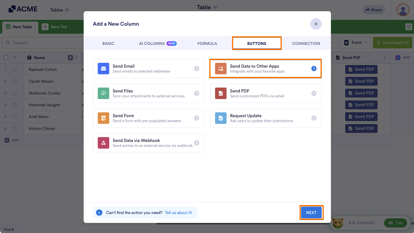 How to Send Data to Other Apps in Tables Image-2