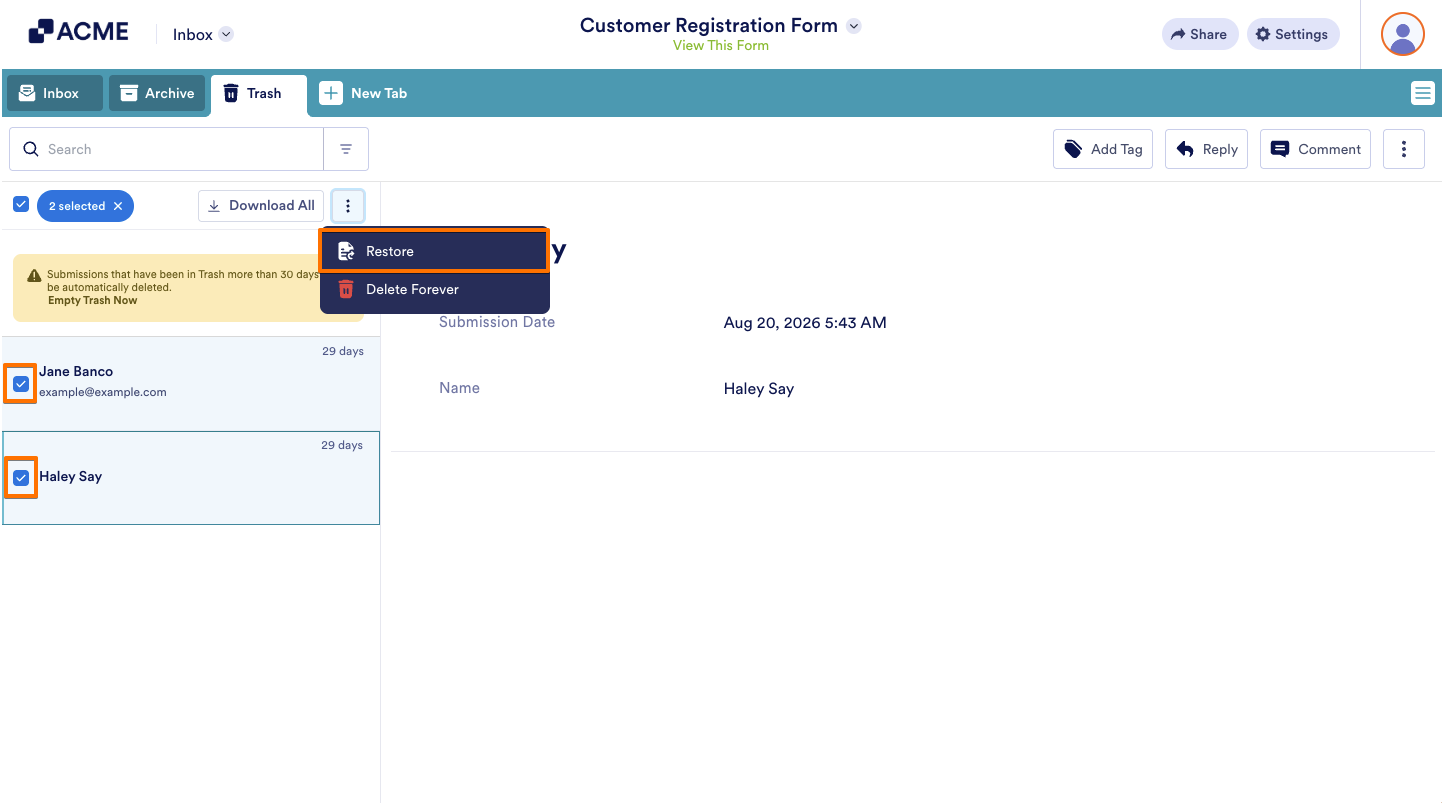 How to Restore Deleted Submissions in Inbox Image-2