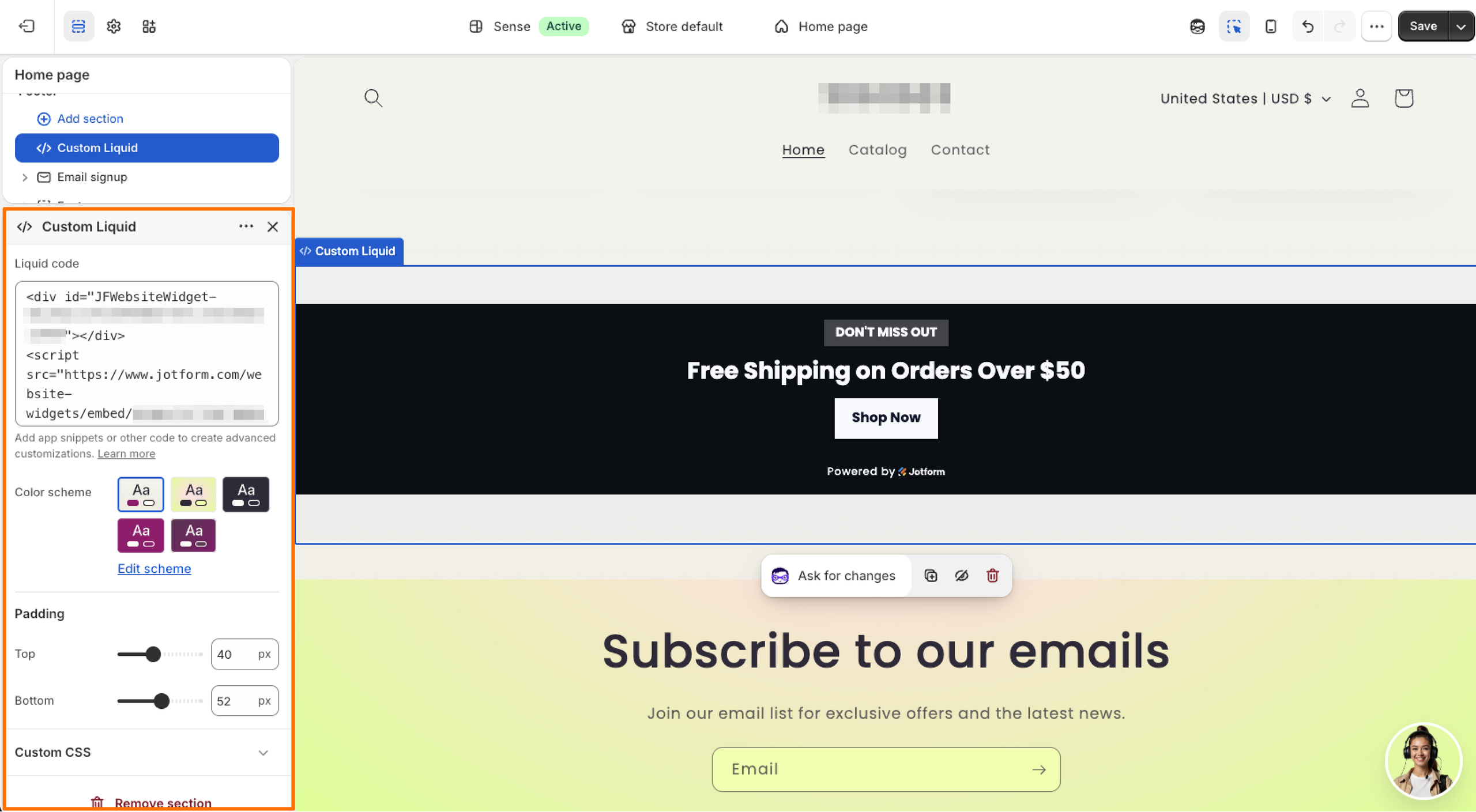 Shopify Store Custom Liquid Block Embed Code Paste