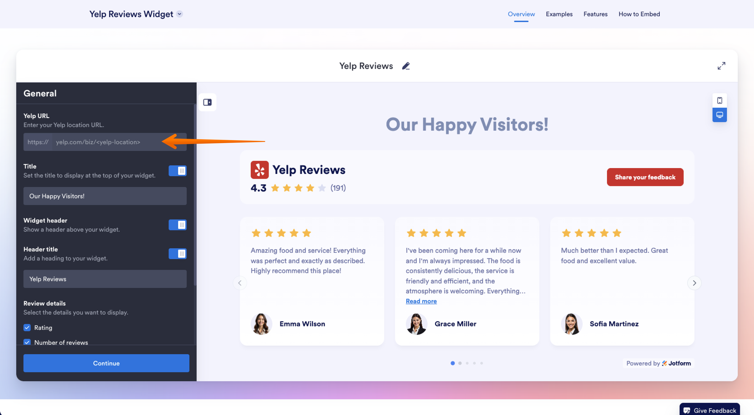 Jotform Yelp Reivews Widget Widget Builder
