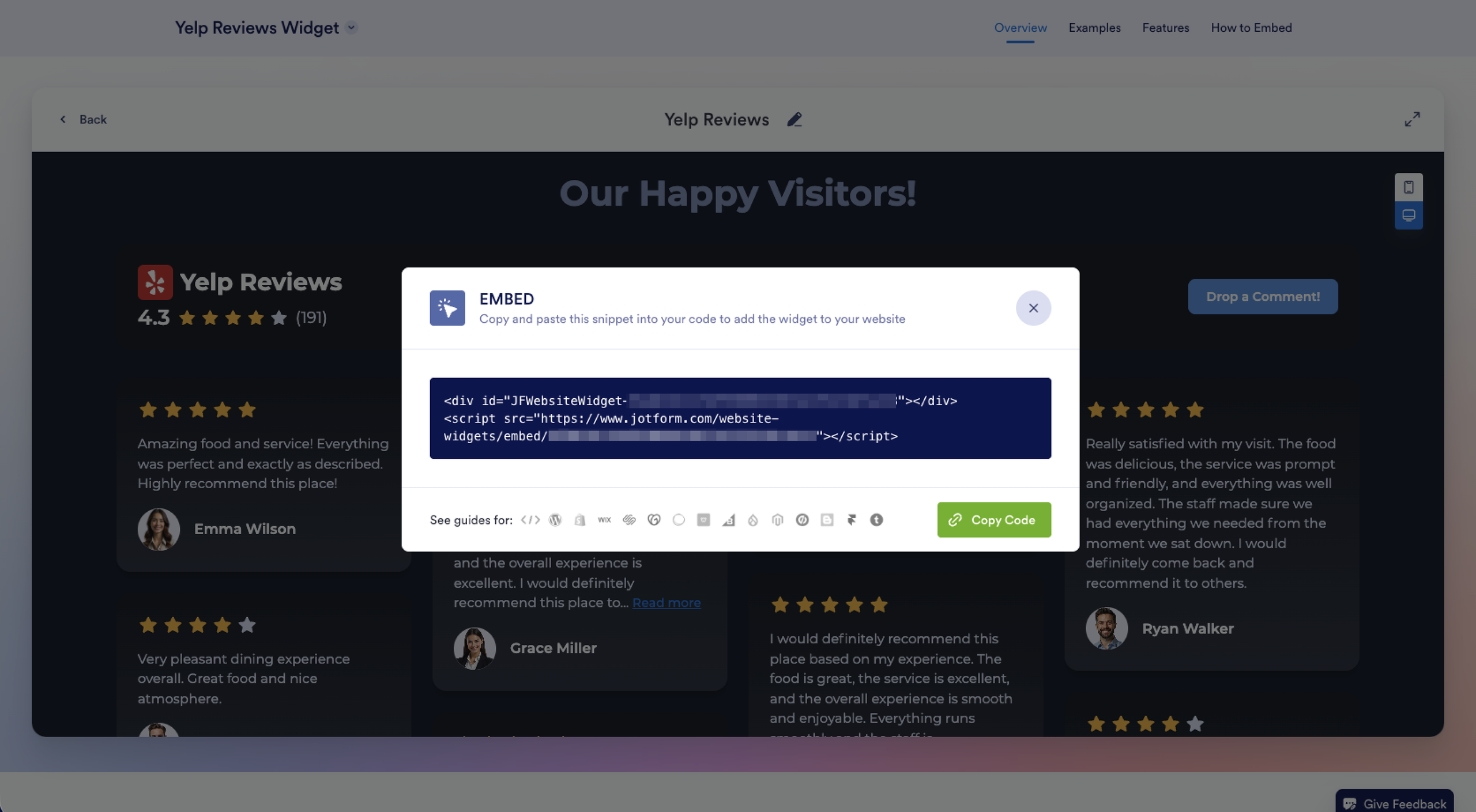 Jotform Yelp Reivews Widget Widget Builder Embed Code