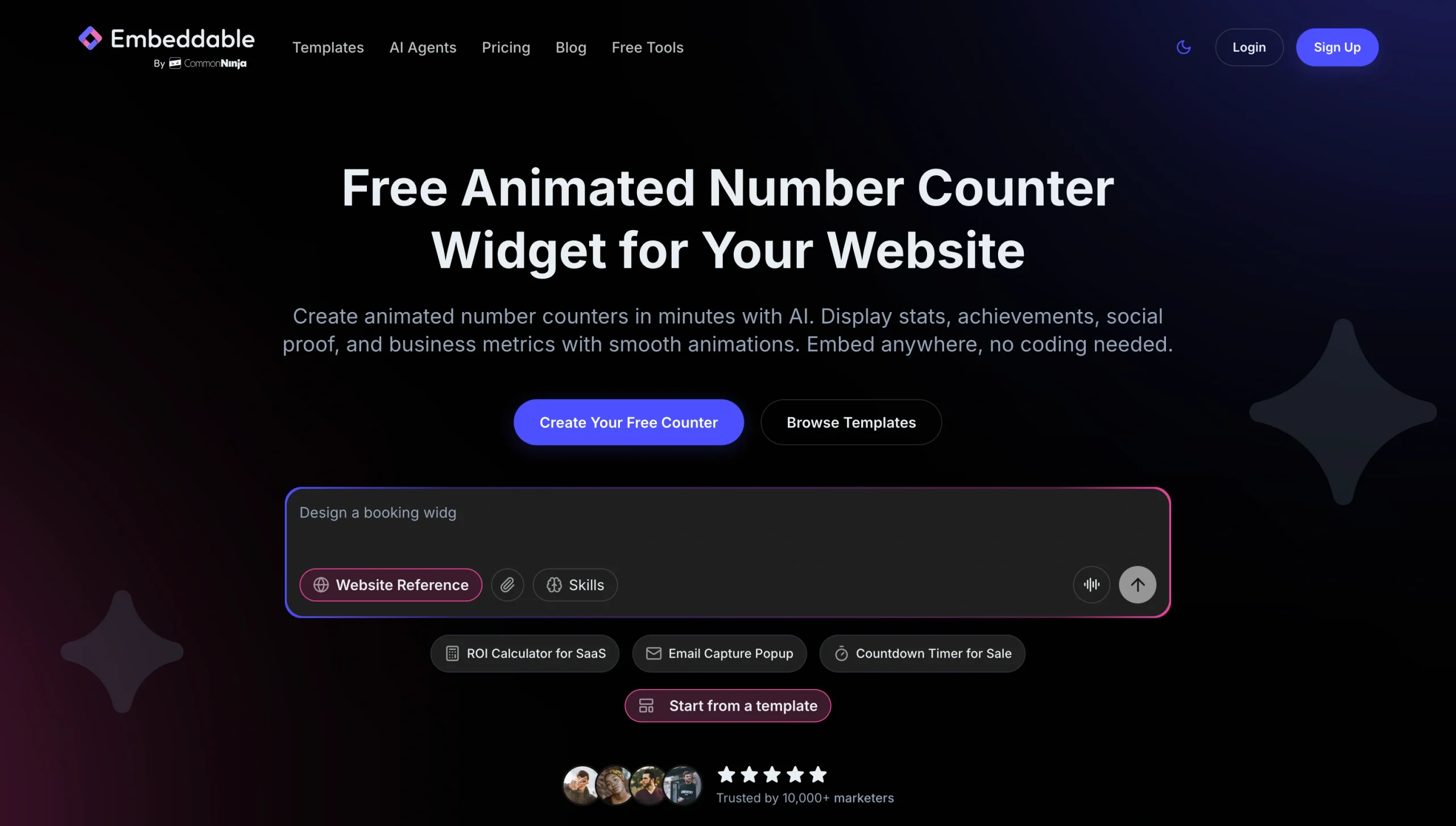 Screenshot of the Embeddable Counter widget landing page