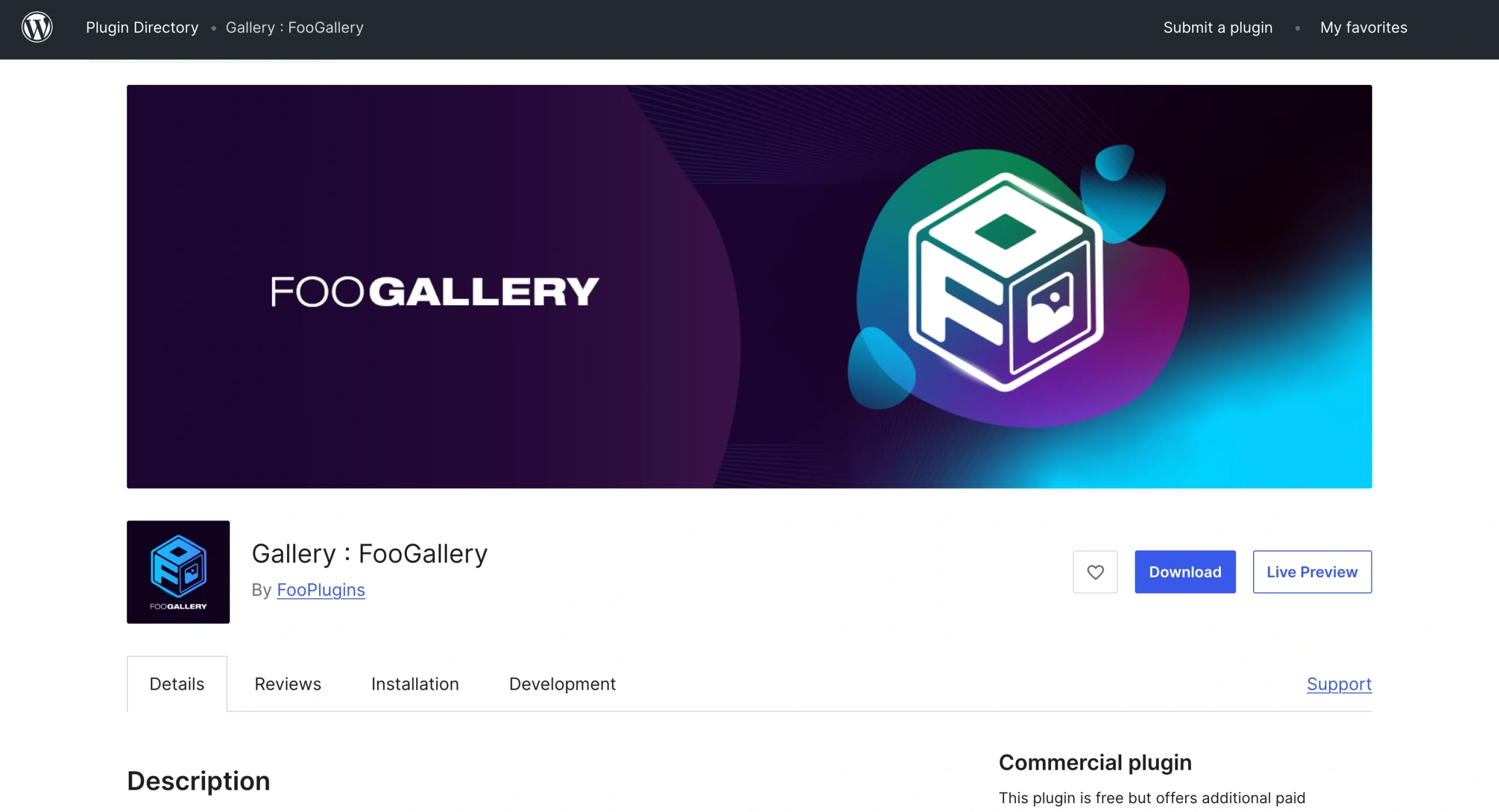 Screenshot of the FooGallery WordPress plug-in page