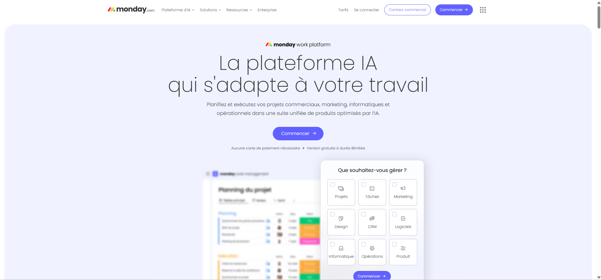 Capture d'écran de la page d'accueil du site monday