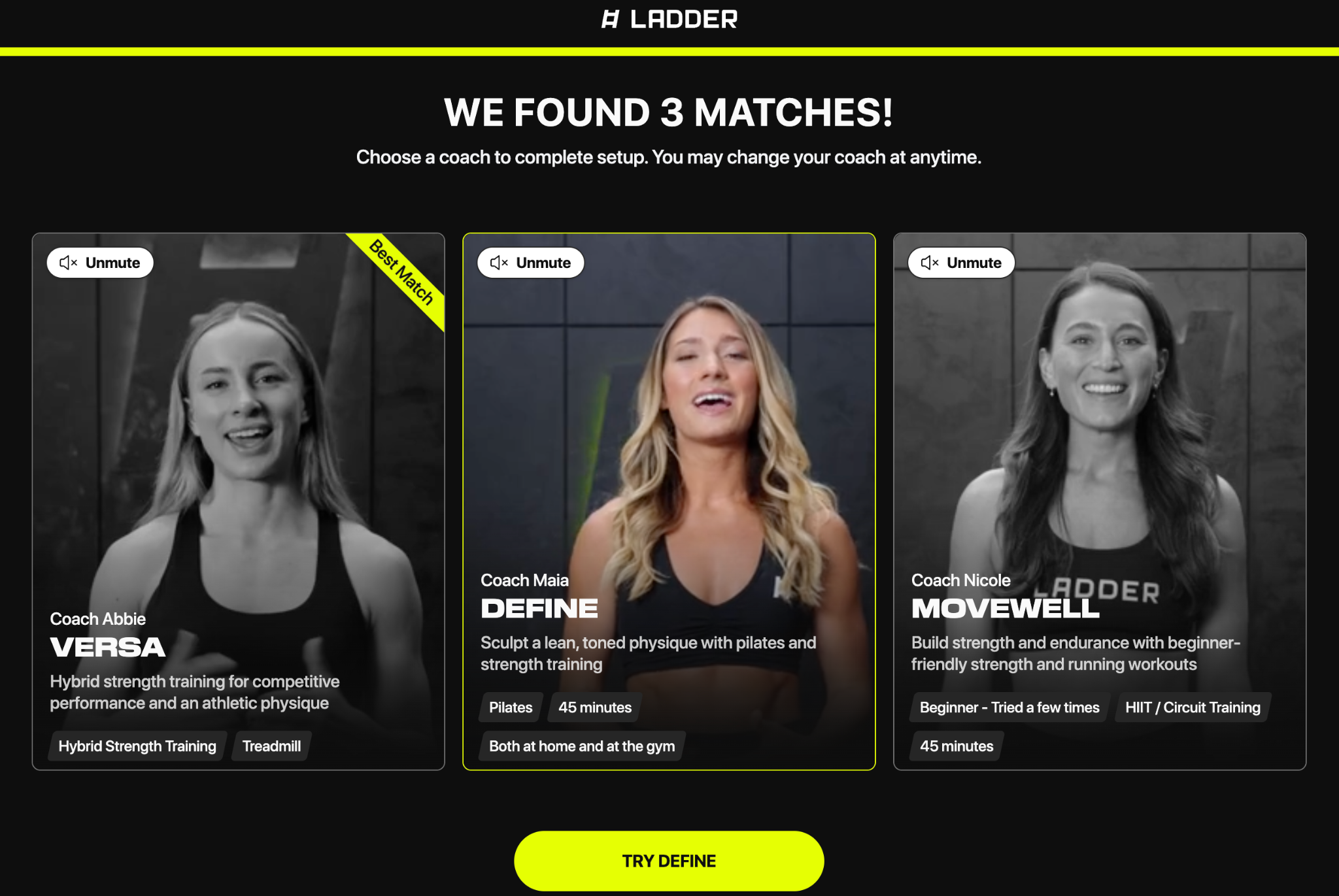 Ladder Coach Matching Page