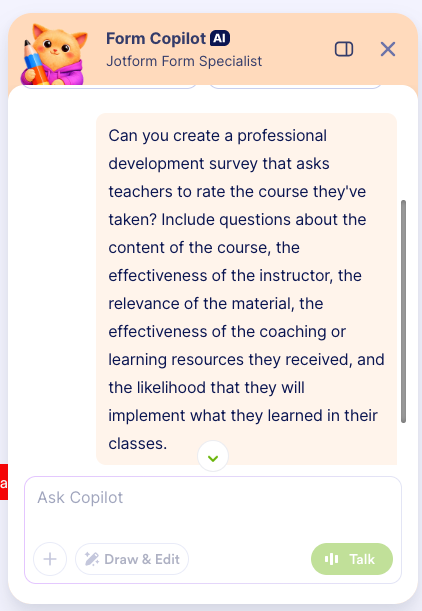 Jotform Form Builder Form Copilot Form Customization Prompt