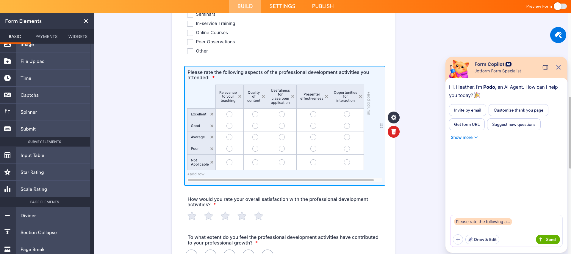 Jotform Form Builder Adding a Survey Builder Field to your Form