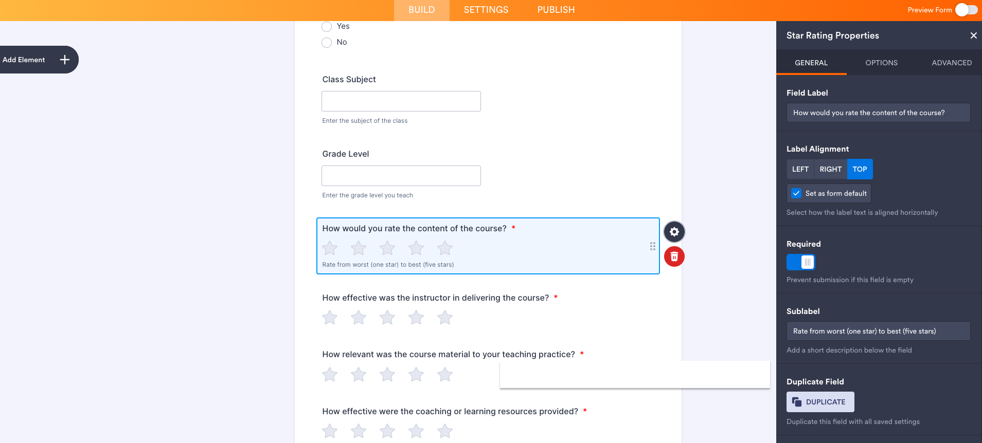 Jotform Form Builder Field Properties Menu Adding a Sublabel to a Field